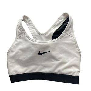 Nike Womens XS Sports Bra Racerback White Black Logo Dri Fit Workout Activewear